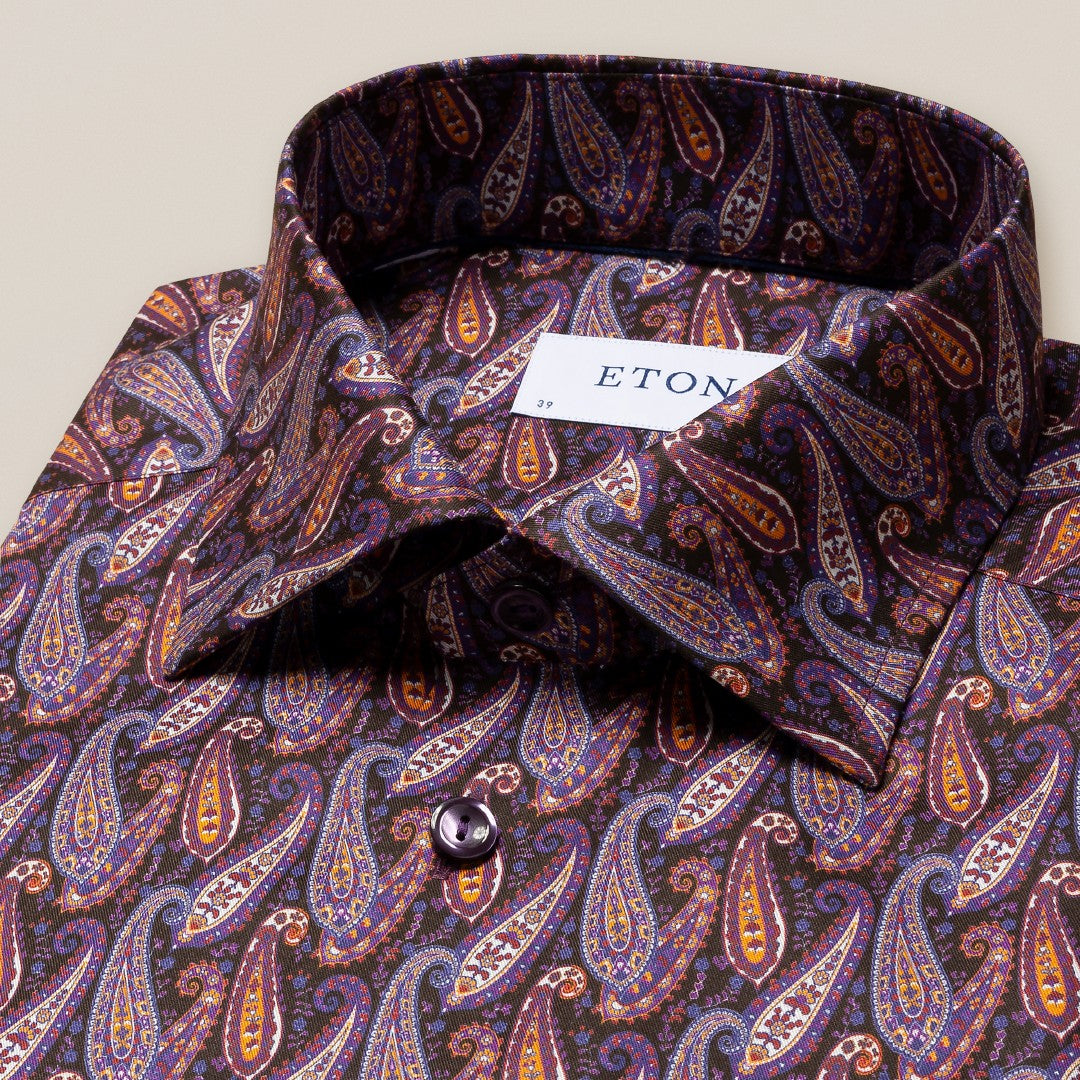 Eton Slim Fit Paisley Shirt Dark Purple-MALFORD OF LONDON SAVILE ROW MENSWEAR OUTLET