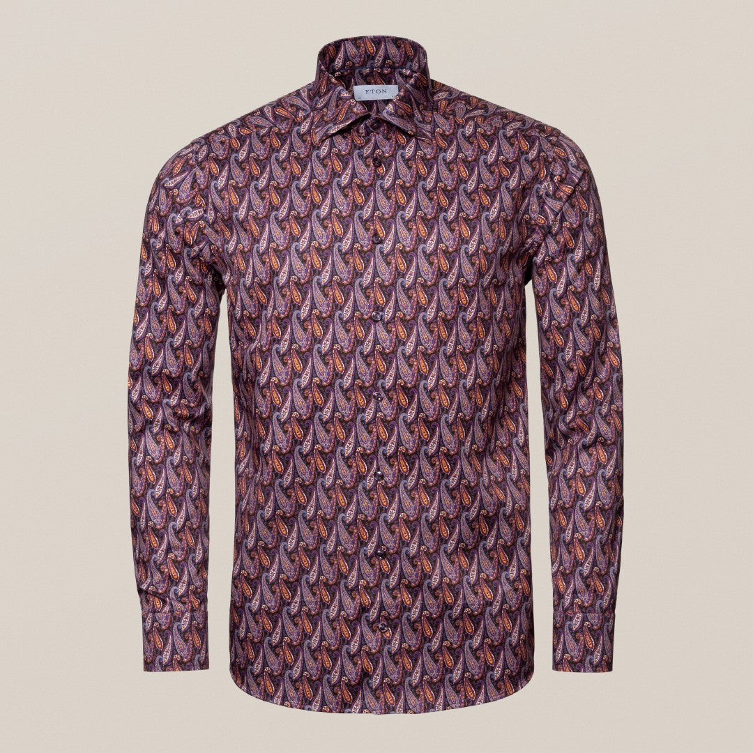 Eton Slim Fit Paisley Shirt Dark Purple-MALFORD OF LONDON SAVILE ROW MENSWEAR OUTLET