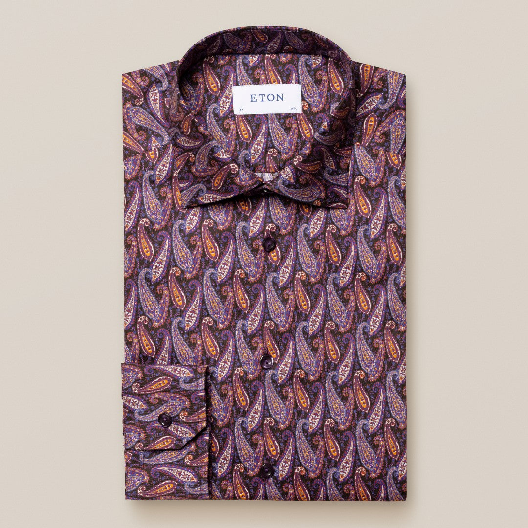 Eton Slim Fit Paisley Shirt Dark Purple-MALFORD OF LONDON SAVILE ROW MENSWEAR OUTLET