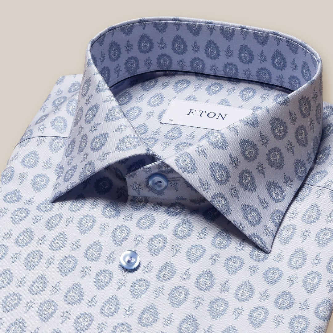 Eton Slim Fit Paisley Shirt Light Blue/Purple-MALFORD OF LONDON SAVILE ROW MENSWEAR OUTLET