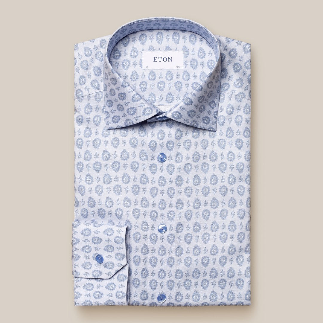 Eton Slim Fit Paisley Shirt Light Blue/Purple-MALFORD OF LONDON SAVILE ROW MENSWEAR OUTLET