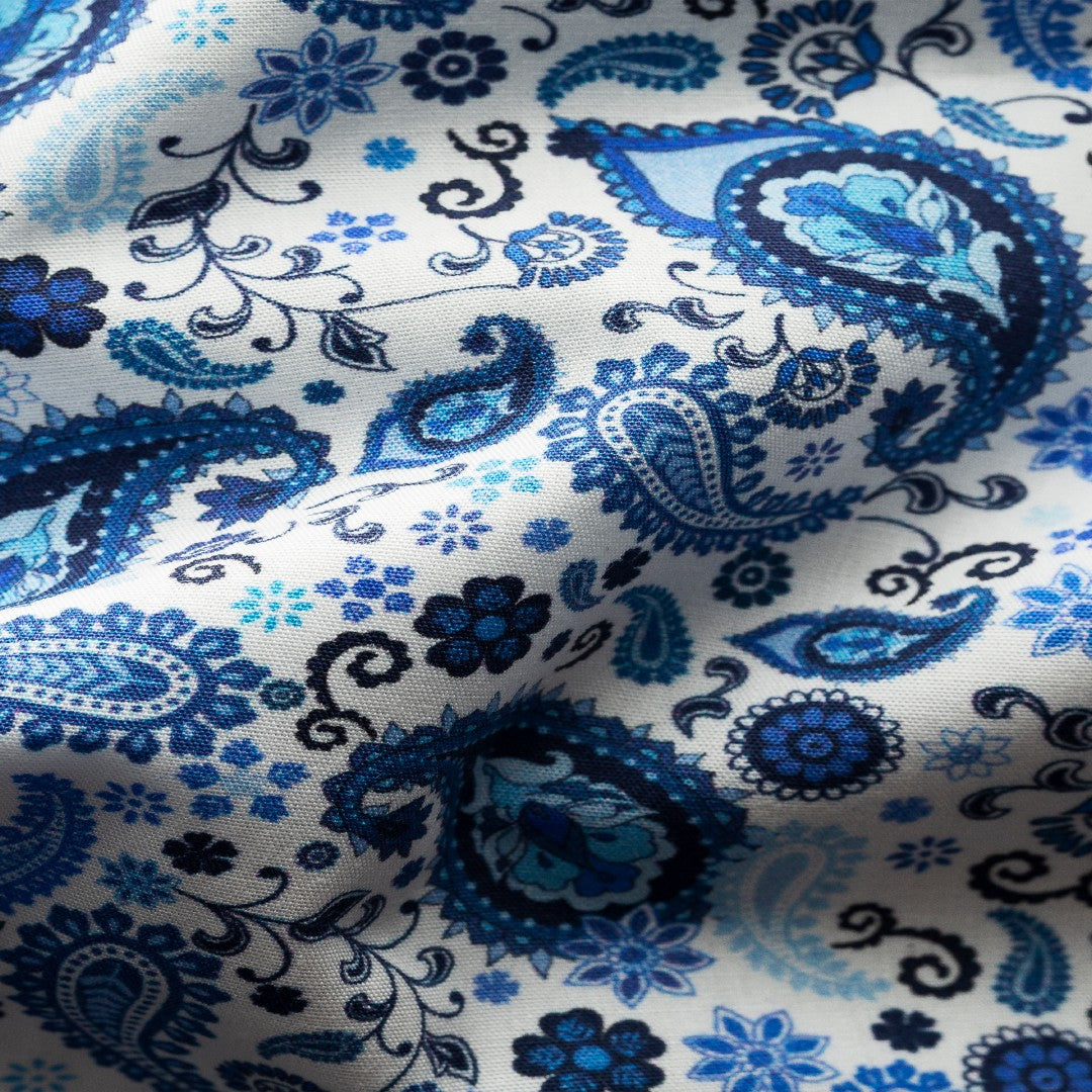 Eton Slim Fit Paisley Shirt Mid Blue/White-MALFORD OF LONDON SAVILE ROW MENSWEAR OUTLET