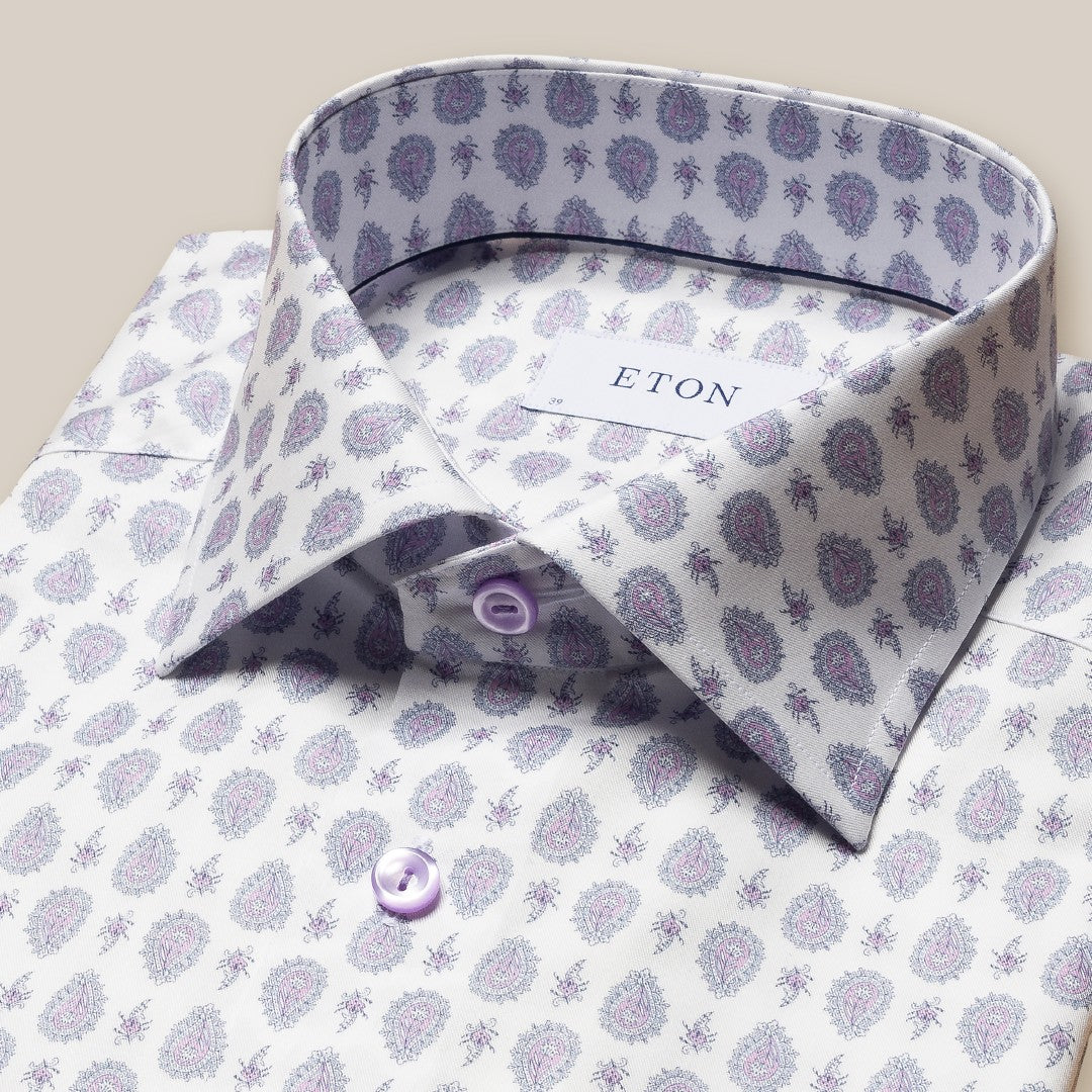 Eton Slim Fit Paisley Shirt White/Purple/Blue-MALFORD OF LONDON SAVILE ROW MENSWEAR OUTLET