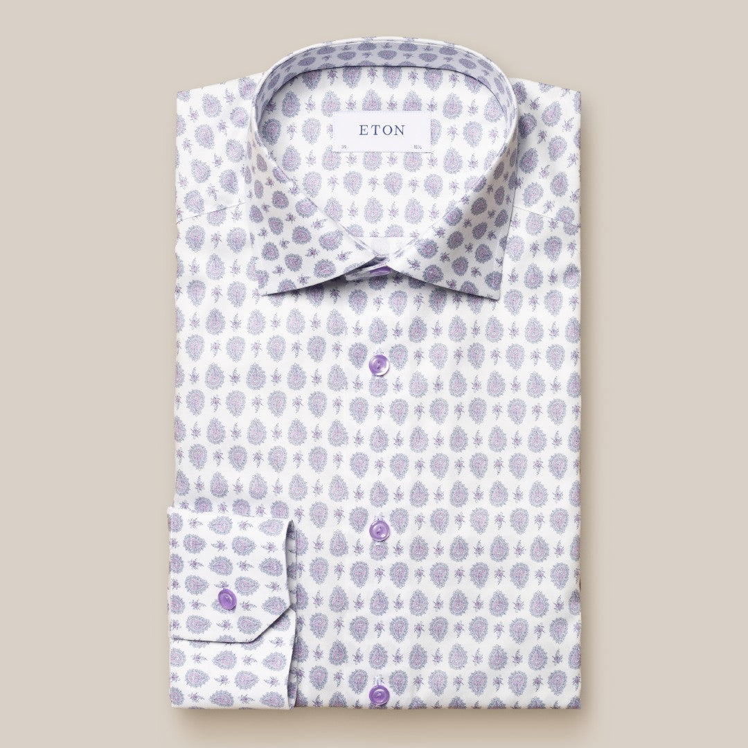 Eton Slim Fit Paisley Shirt White/Purple/Blue-MALFORD OF LONDON SAVILE ROW MENSWEAR OUTLET