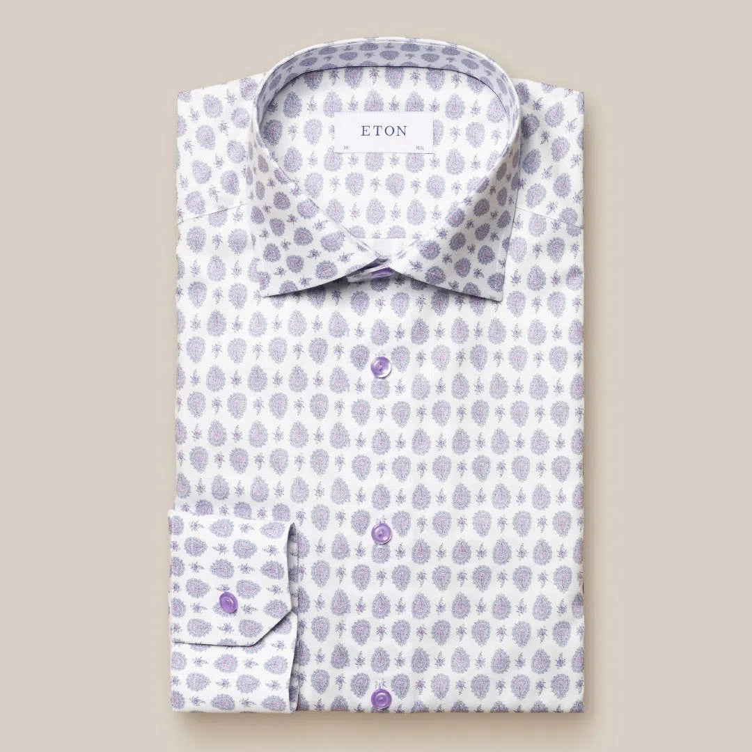 Eton Slim Fit Paisley Shirt White/Purple/Blue-MALFORD OF LONDON SAVILE ROW MENSWEAR OUTLET