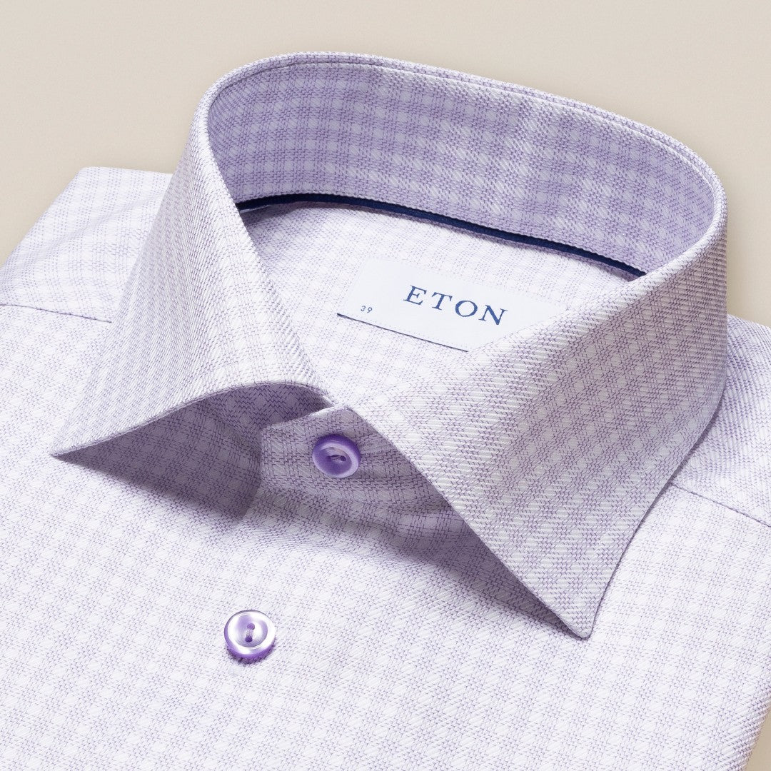 Eton Slim Fit Patterned Check Shirt Light Purple-MALFORD OF LONDON SAVILE ROW MENSWEAR OUTLET