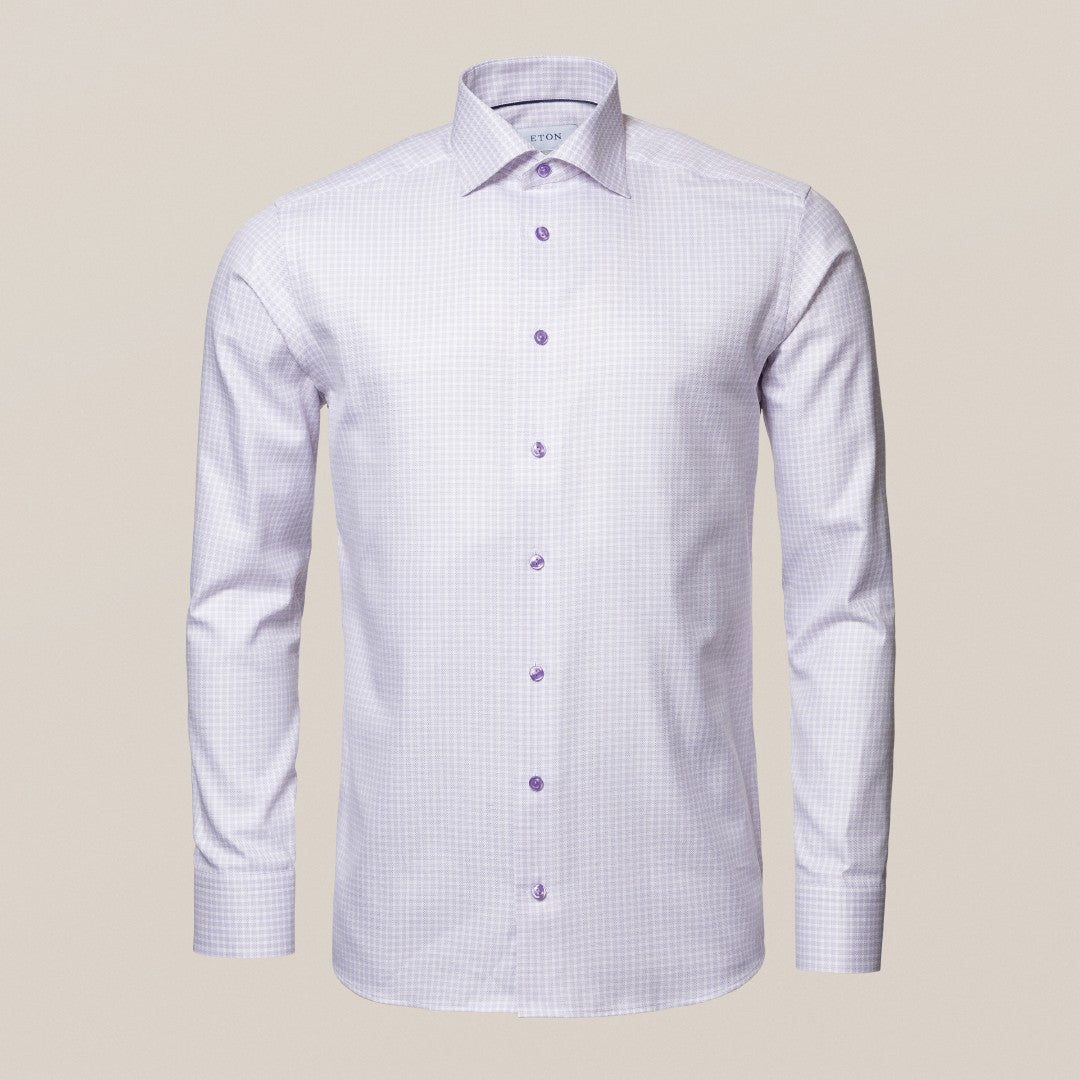 Eton Slim Fit Patterned Check Shirt Light Purple-MALFORD OF LONDON SAVILE ROW MENSWEAR OUTLET