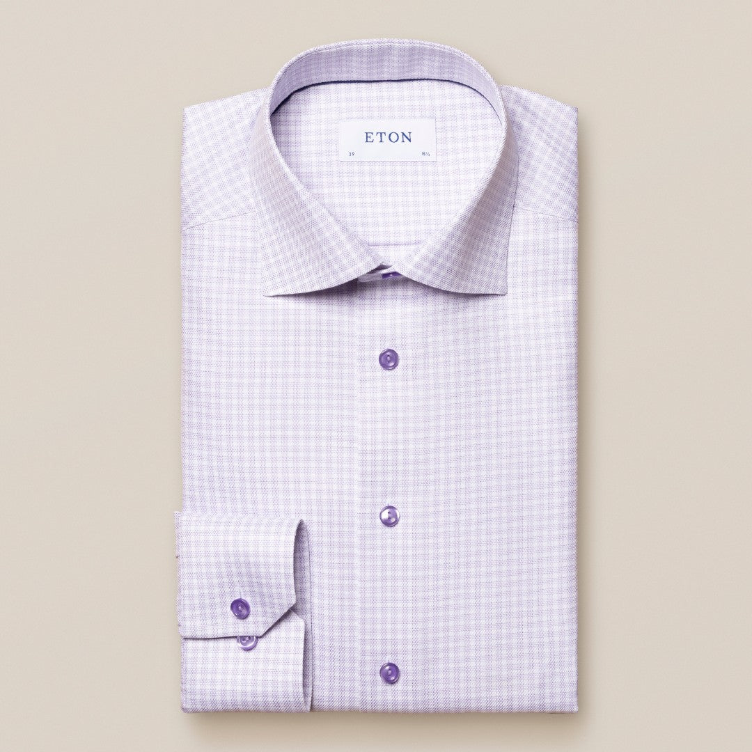 Eton Slim Fit Patterned Check Shirt Light Purple-MALFORD OF LONDON SAVILE ROW MENSWEAR OUTLET