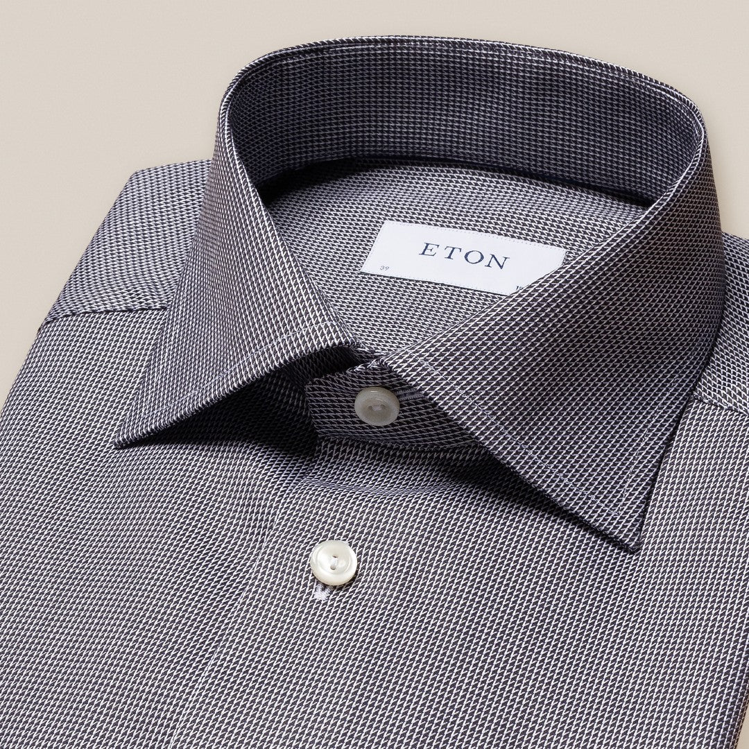 Eton Slim Fit Patterned Trim Signature Twill Shirt Black/white-MALFORD OF LONDON SAVILE ROW MENSWEAR OUTLET