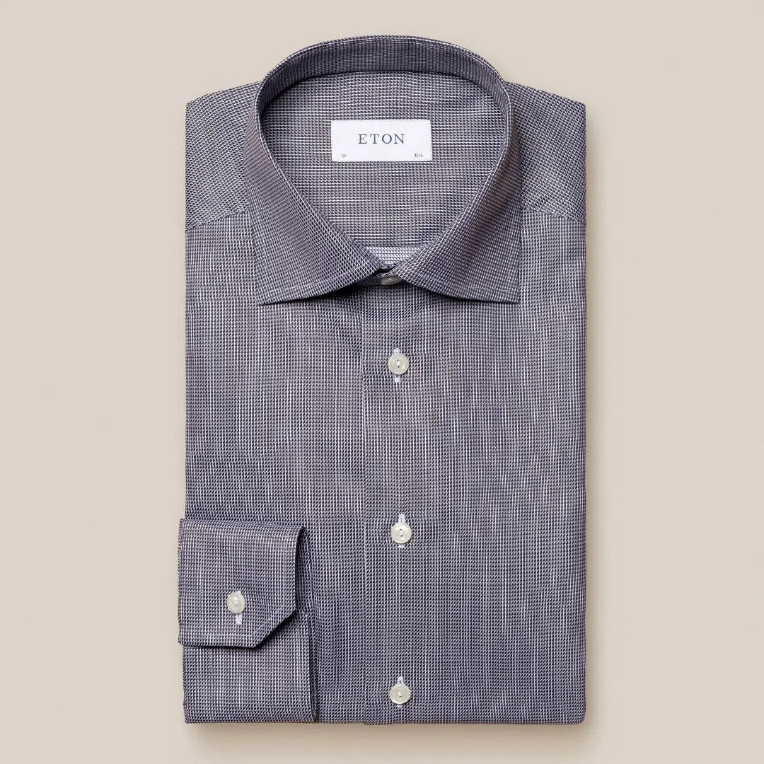 Eton Slim Fit Patterned Trim Signature Twill Shirt Black/white-MALFORD OF LONDON SAVILE ROW MENSWEAR OUTLET