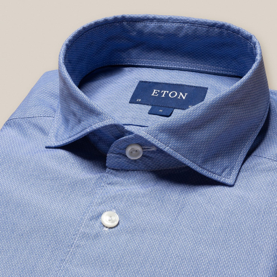 Eton Slim Fit Patterned Weave Shirt Light Blue-MALFORD OF LONDON SAVILE ROW MENSWEAR OUTLET