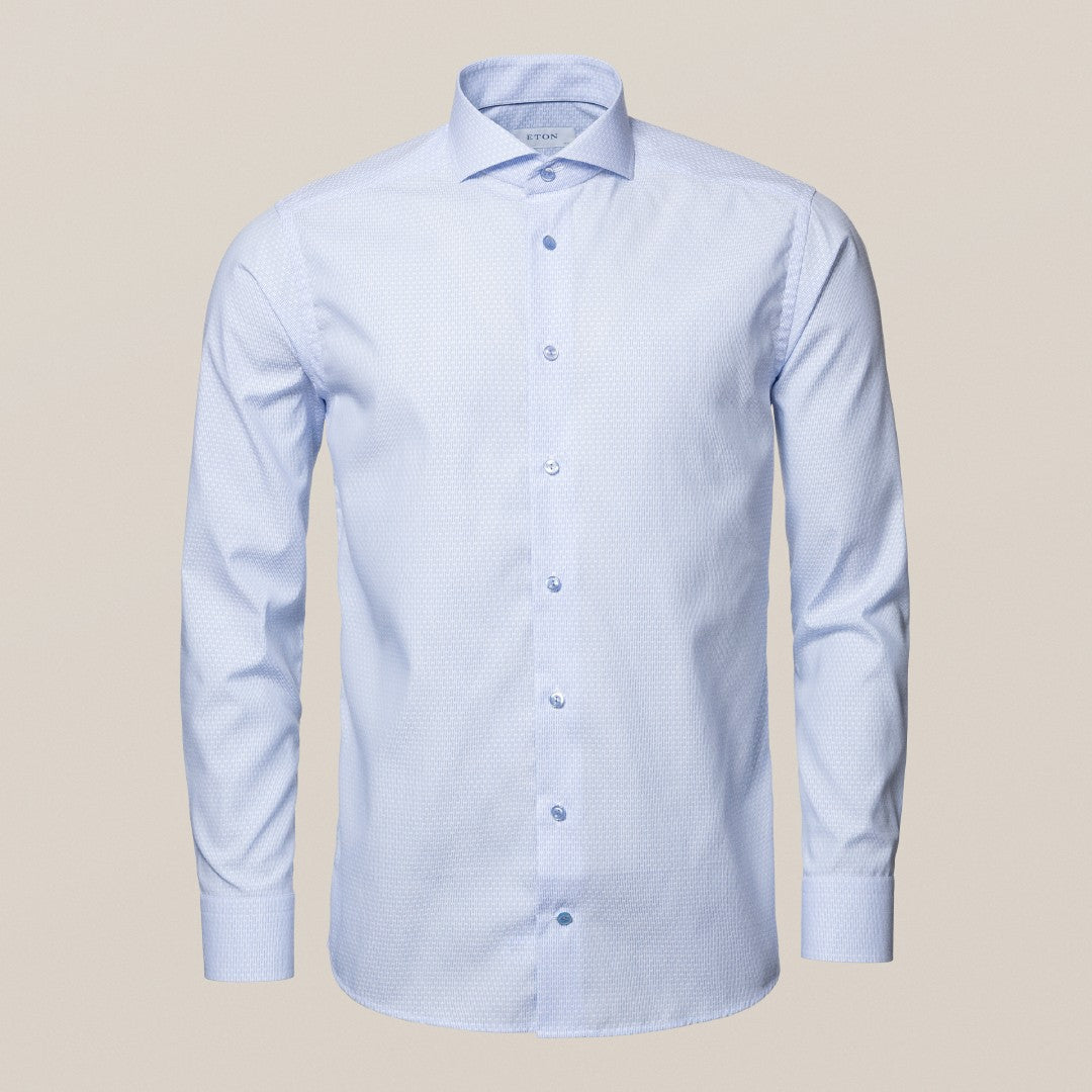 Eton Slim Fit Patterned Weave Shirt Light Blue-MALFORD OF LONDON SAVILE ROW MENSWEAR OUTLET