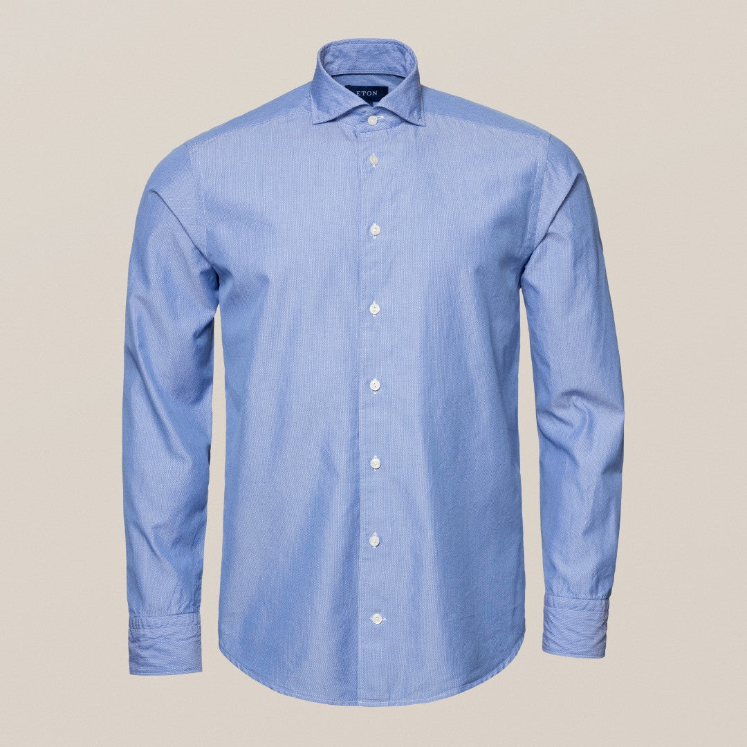 Eton Slim Fit Patterned Weave Shirt Light Blue-MALFORD OF LONDON SAVILE ROW MENSWEAR OUTLET