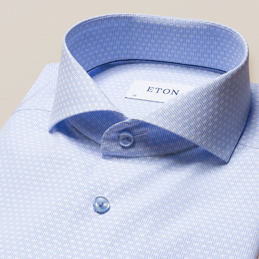 Eton Slim Fit Patterned Weave Shirt Light Blue-MALFORD OF LONDON SAVILE ROW MENSWEAR OUTLET