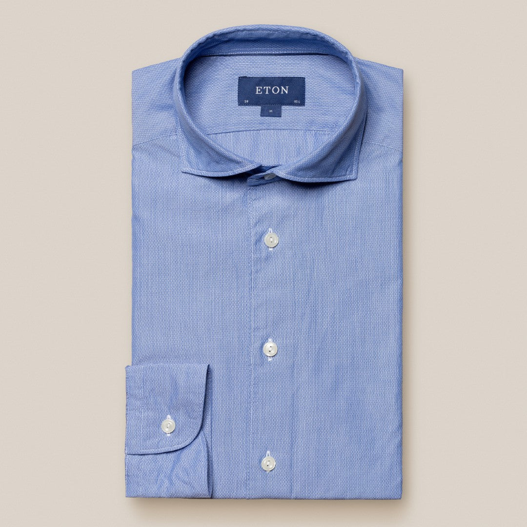 Eton Slim Fit Patterned Weave Shirt Light Blue-MALFORD OF LONDON SAVILE ROW MENSWEAR OUTLET