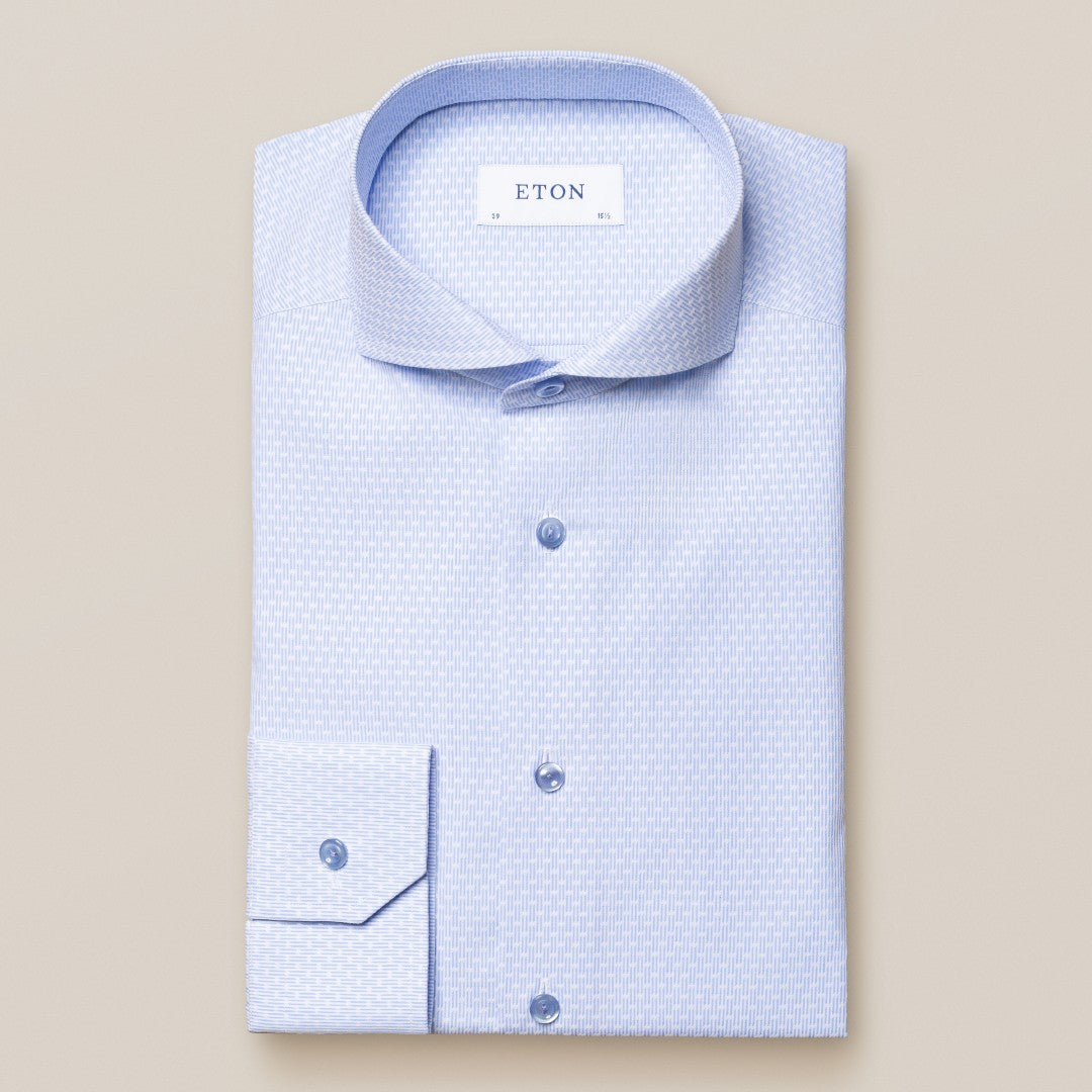 Eton Slim Fit Patterned Weave Shirt Light Blue-MALFORD OF LONDON SAVILE ROW MENSWEAR OUTLET