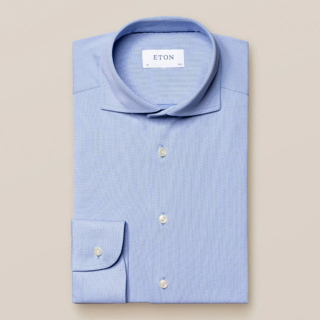 Eton Slim Fit Pin Check Shirt Mid Blue-MALFORD OF LONDON SAVILE ROW MENSWEAR OUTLET