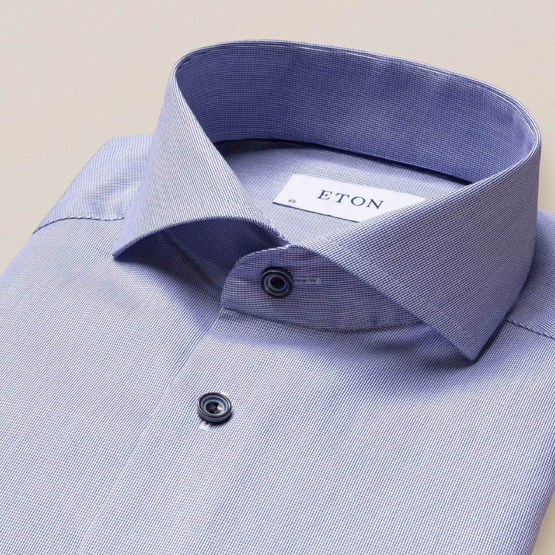 Eton Slim Fit Pin Weave Shirt Navy Blue-MALFORD OF LONDON SAVILE ROW MENSWEAR OUTLET