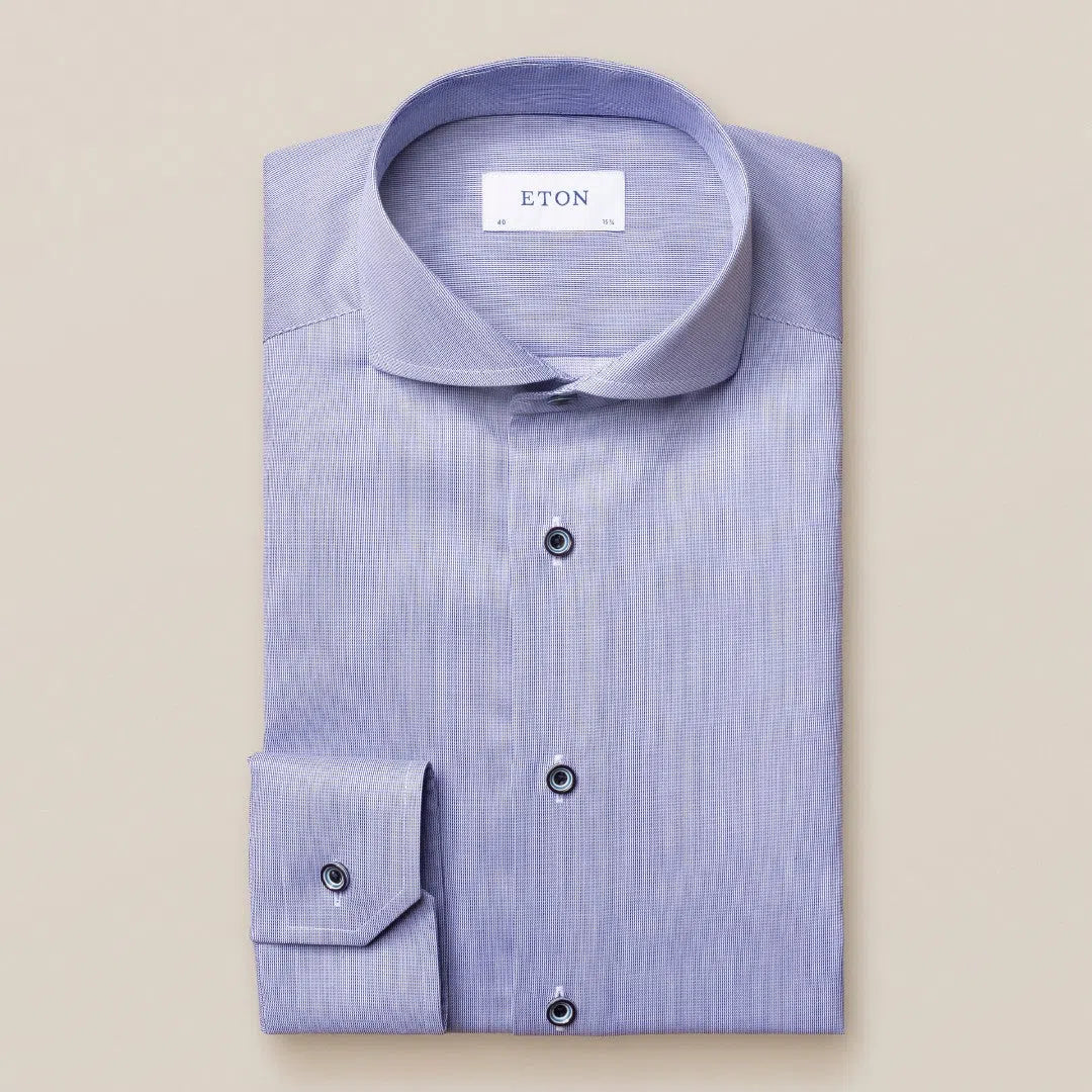 Eton Slim Fit Pin Weave Shirt Navy Blue-MALFORD OF LONDON SAVILE ROW MENSWEAR OUTLET