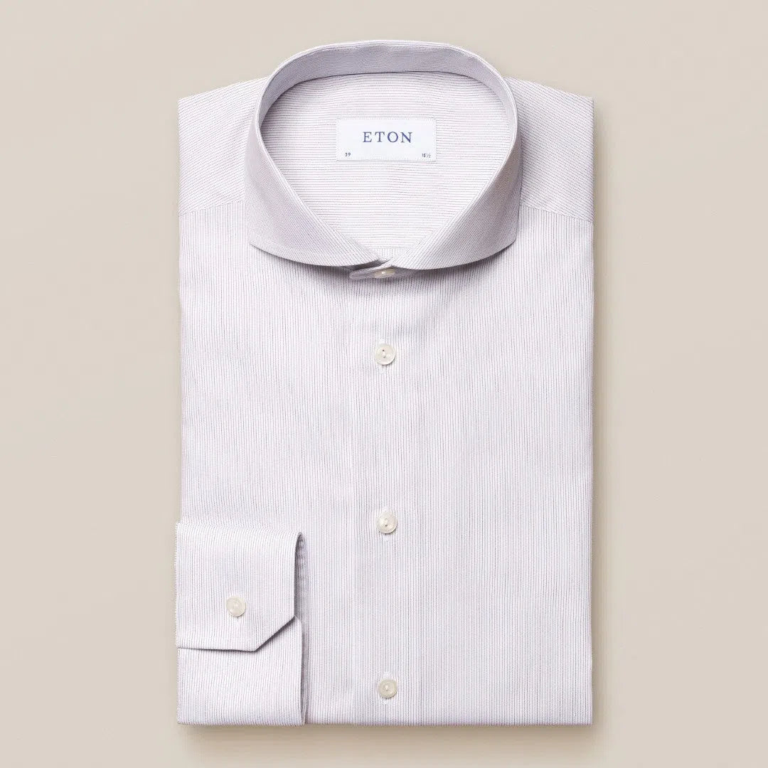 Eton Slim Fit Pinstripe Twill Shirt Brown-MALFORD OF LONDON SAVILE ROW MENSWEAR OUTLET