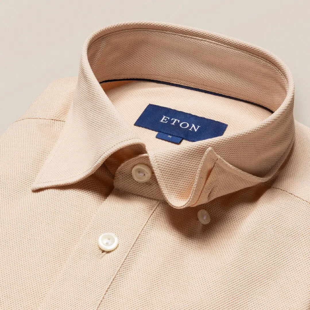 Eton Slim Fit Pique Polo Shirt Beige-MALFORD OF LONDON SAVILE ROW MENSWEAR OUTLET