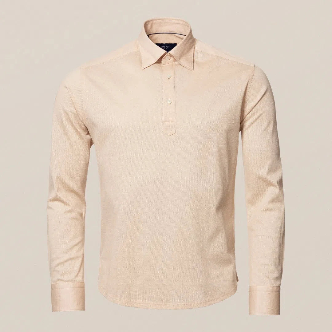 Eton Slim Fit Pique Polo Shirt Beige-MALFORD OF LONDON SAVILE ROW MENSWEAR OUTLET