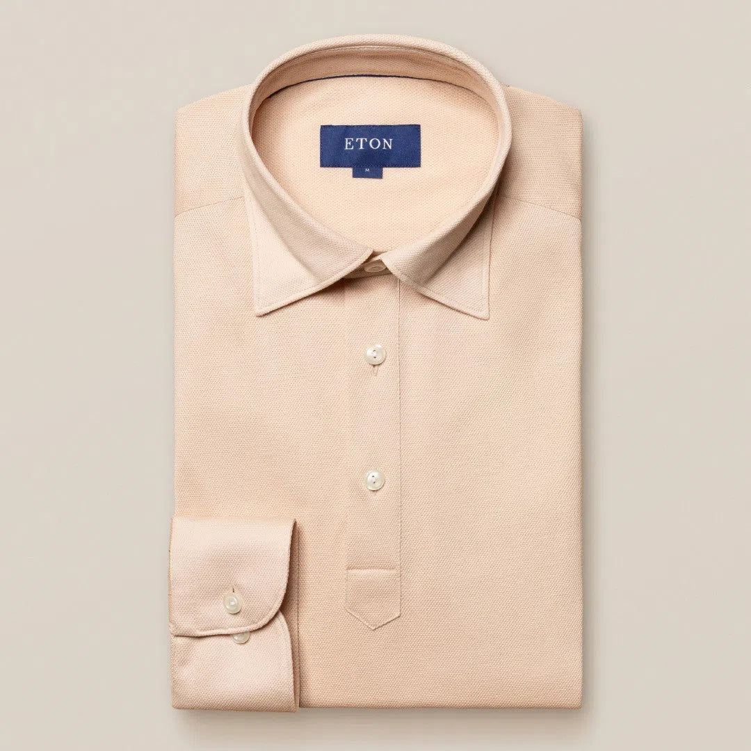 Eton Slim Fit Pique Polo Shirt Beige-MALFORD OF LONDON SAVILE ROW MENSWEAR OUTLET