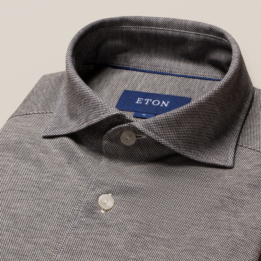 Eton Slim Fit Pique Shirt Dark Blue-MALFORD OF LONDON SAVILE ROW MENSWEAR OUTLET