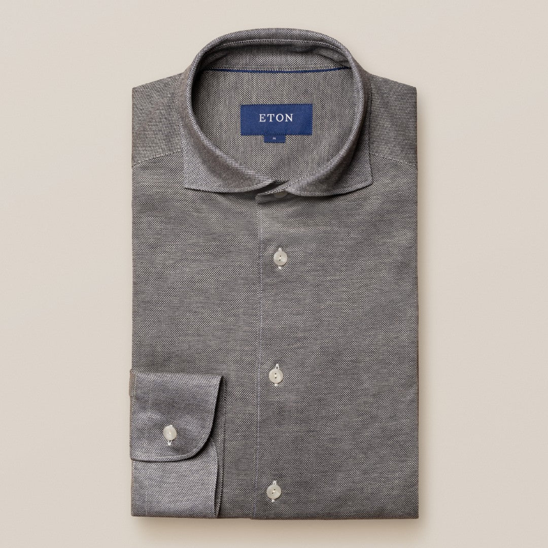 Eton Slim Fit Pique Shirt Dark Blue-MALFORD OF LONDON SAVILE ROW MENSWEAR OUTLET