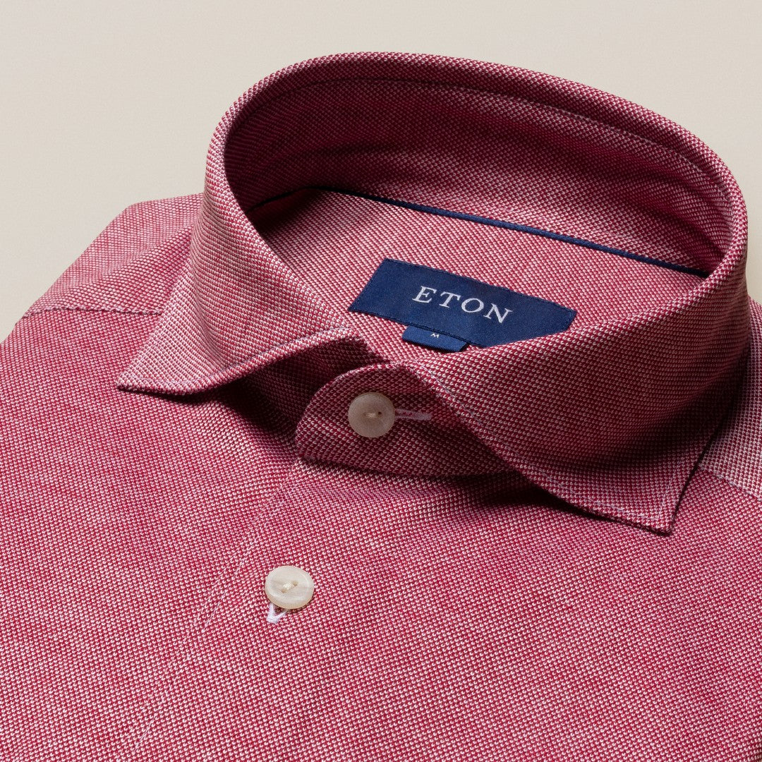 Eton Slim Fit Pique Shirt Red-MALFORD OF LONDON SAVILE ROW MENSWEAR OUTLET