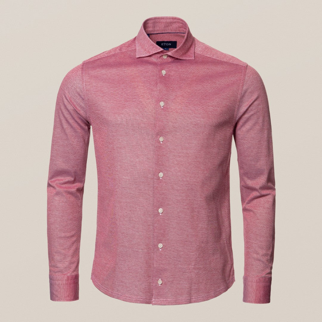 Eton Slim Fit Pique Shirt Red-MALFORD OF LONDON SAVILE ROW MENSWEAR OUTLET