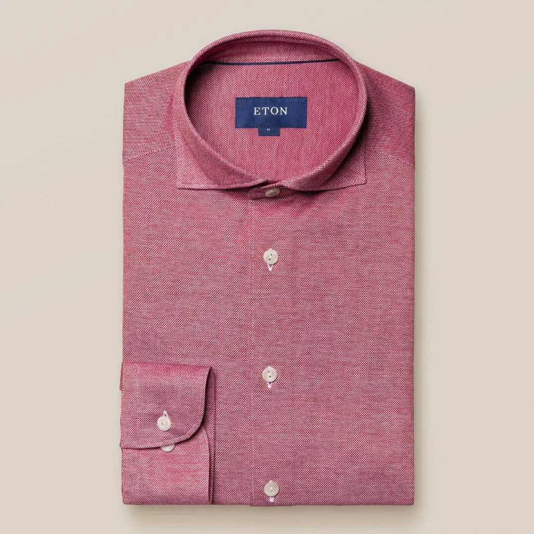 Eton Slim Fit Pique Shirt Red-MALFORD OF LONDON SAVILE ROW MENSWEAR OUTLET