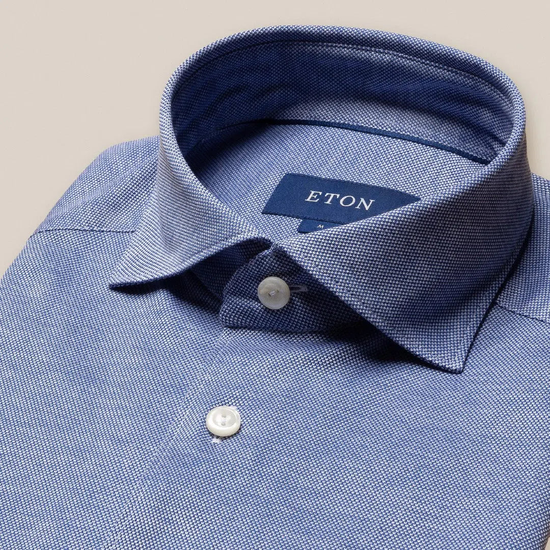 Eton Slim Fit Pique Weave Polo Shirt Dark Blue/White-MALFORD OF LONDON SAVILE ROW MENSWEAR OUTLET