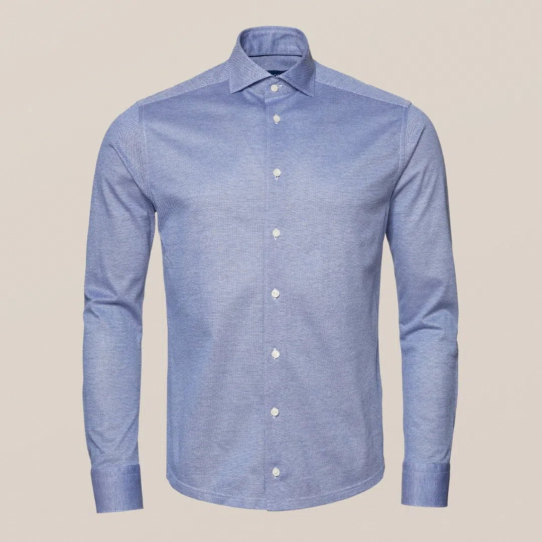 Eton Slim Fit Pique Weave Polo Shirt Dark Blue/White-MALFORD OF LONDON SAVILE ROW MENSWEAR OUTLET