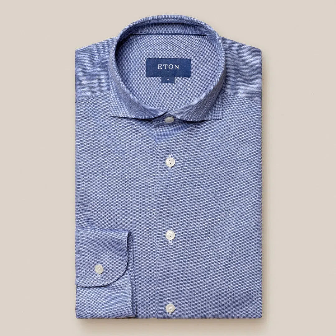 Eton Slim Fit Pique Weave Polo Shirt Dark Blue/White-MALFORD OF LONDON SAVILE ROW MENSWEAR OUTLET