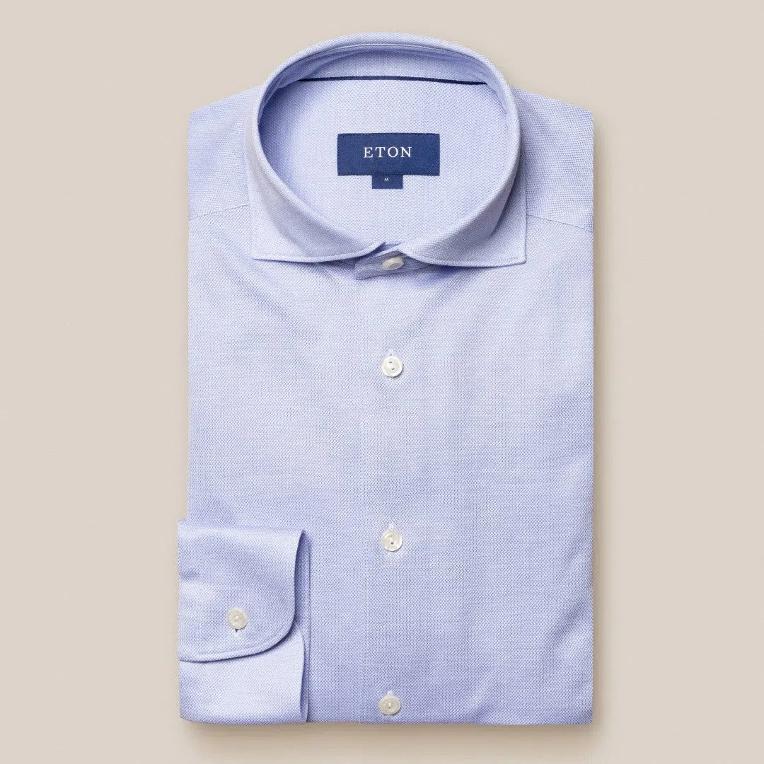 Eton Slim Fit Pique Weave Shirt Light Blue-MALFORD OF LONDON SAVILE ROW MENSWEAR OUTLET