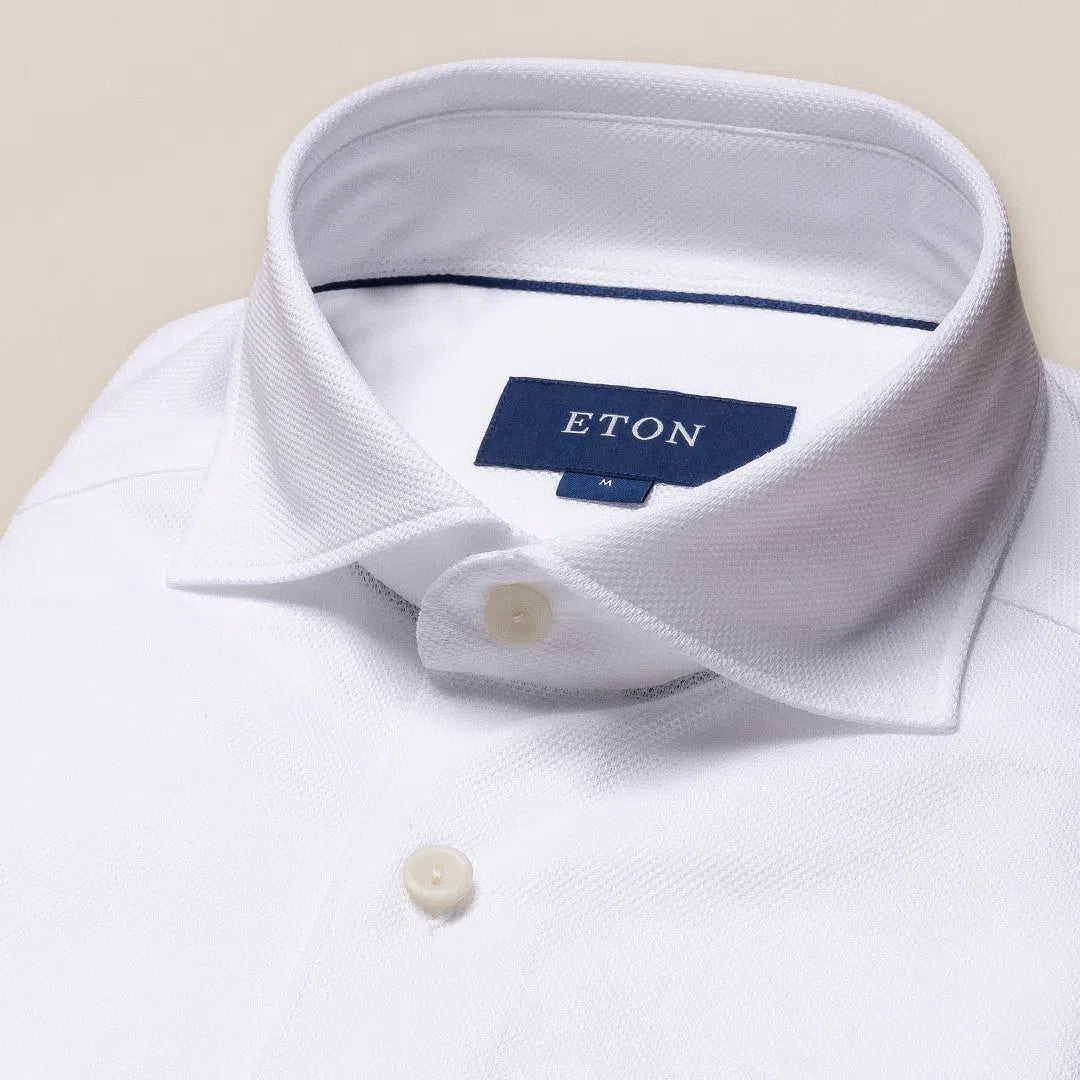 Eton Slim Fit Pique Weave Shirt White-MALFORD OF LONDON SAVILE ROW MENSWEAR OUTLET