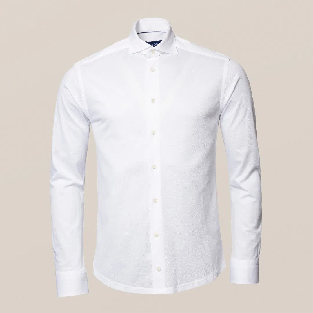 Eton Slim Fit Pique Weave Shirt White-MALFORD OF LONDON SAVILE ROW MENSWEAR OUTLET