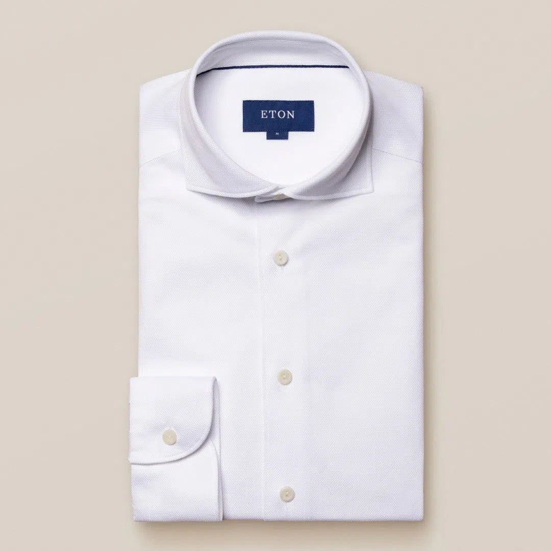 Eton Slim Fit Pique Weave Shirt White-MALFORD OF LONDON SAVILE ROW MENSWEAR OUTLET