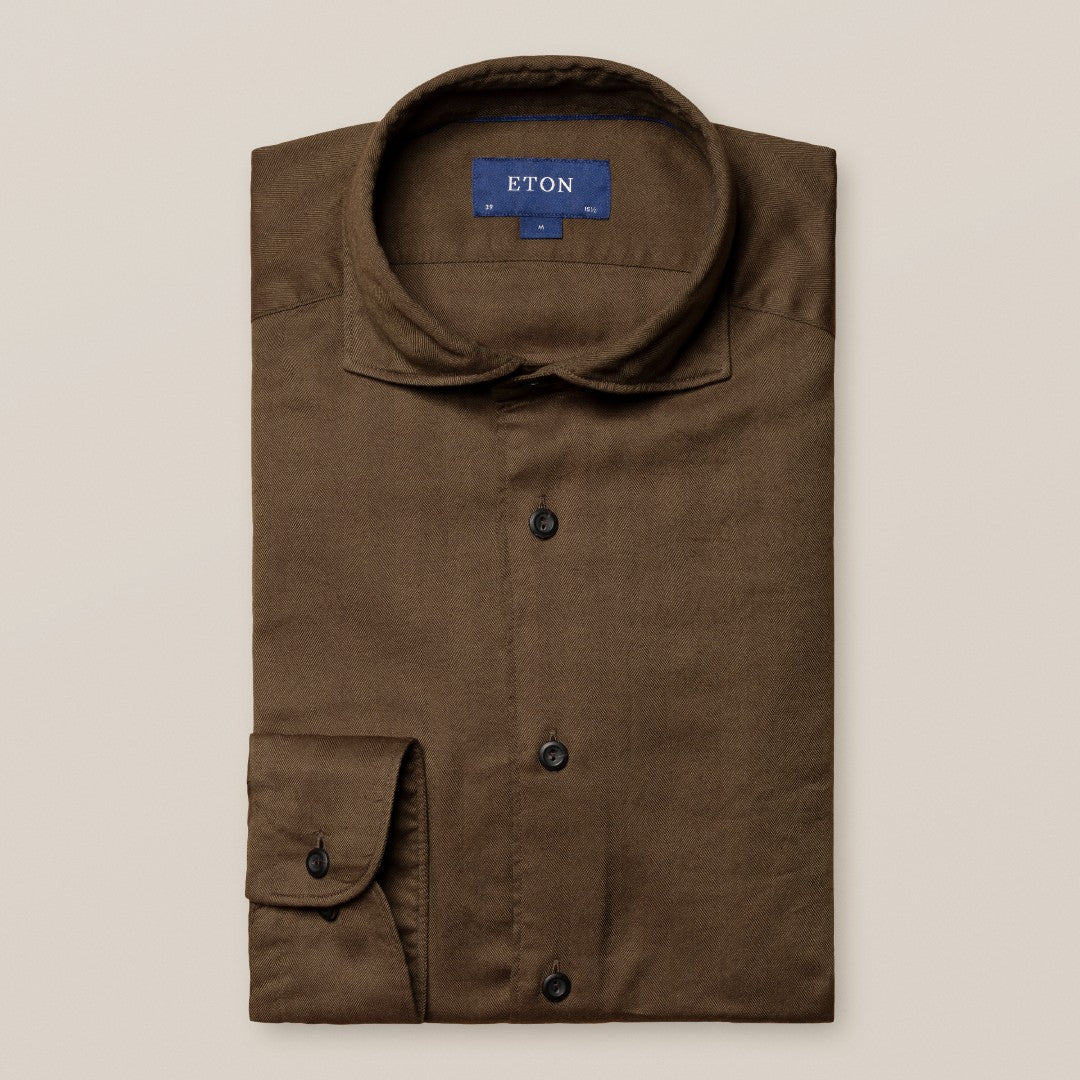 Eton Slim Fit Plain Casual Shirt Dark Brown-MALFORD OF LONDON SAVILE ROW MENSWEAR OUTLET