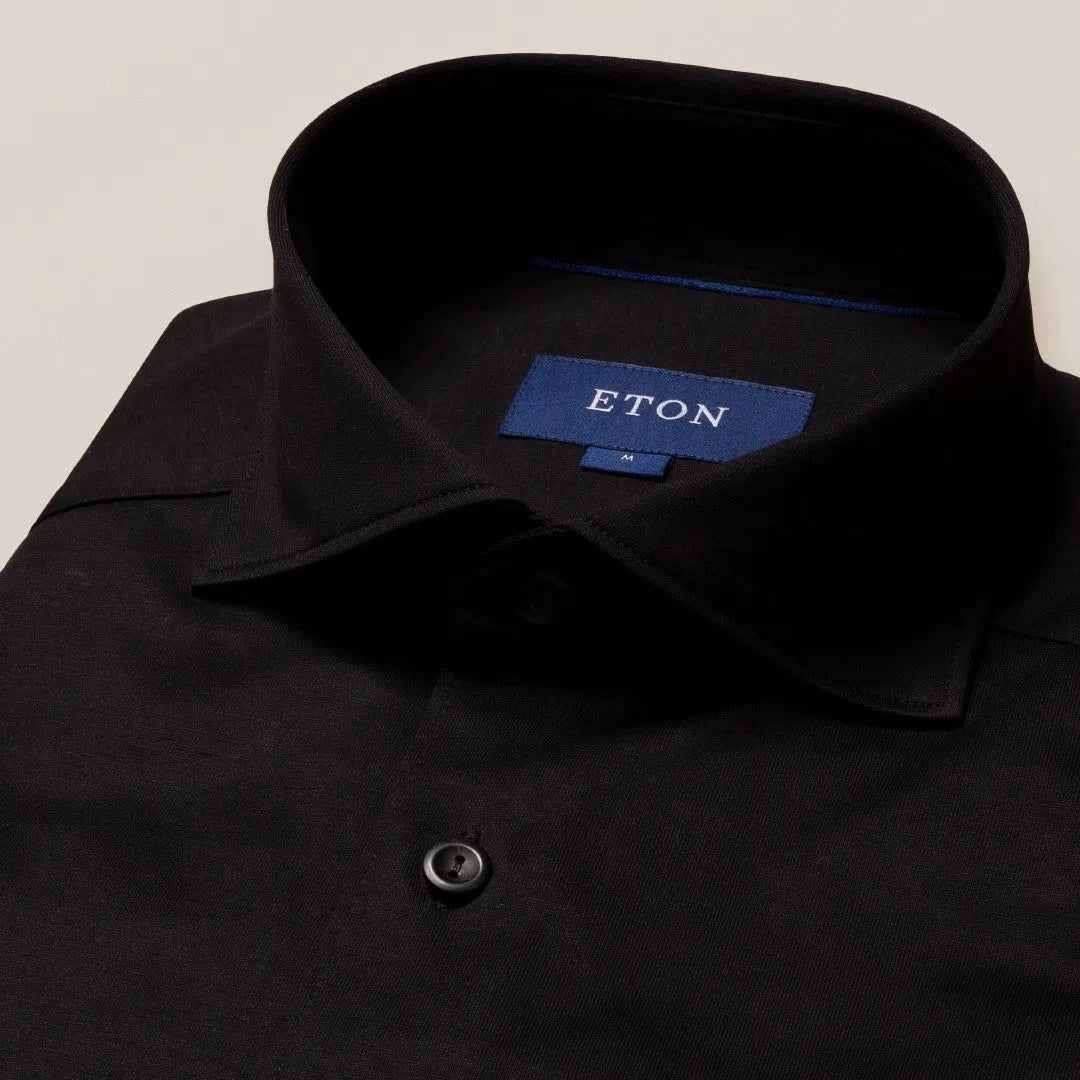 Eton Slim Fit Plain Jersey Shirt Black-MALFORD OF LONDON SAVILE ROW MENSWEAR OUTLET