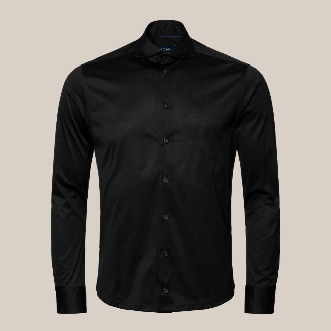 Eton Slim Fit Plain Jersey Shirt Black-MALFORD OF LONDON SAVILE ROW MENSWEAR OUTLET