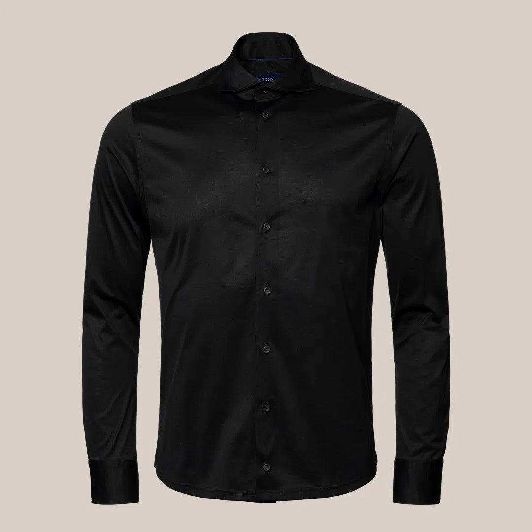 Eton Slim Fit Plain Jersey Shirt Black-MALFORD OF LONDON SAVILE ROW MENSWEAR OUTLET