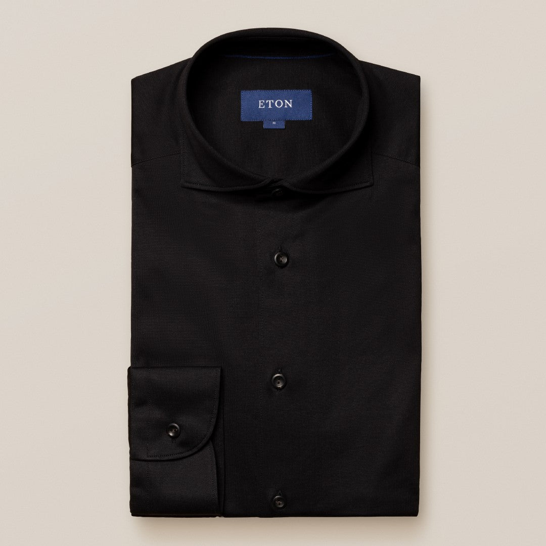 Eton Slim Fit Plain Jersey Shirt Black-MALFORD OF LONDON SAVILE ROW MENSWEAR OUTLET