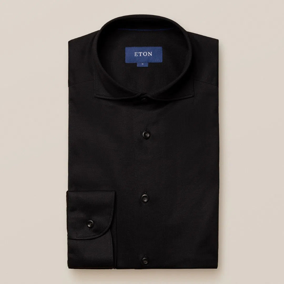 Eton Slim Fit Plain Jersey Shirt Black-MALFORD OF LONDON SAVILE ROW MENSWEAR OUTLET