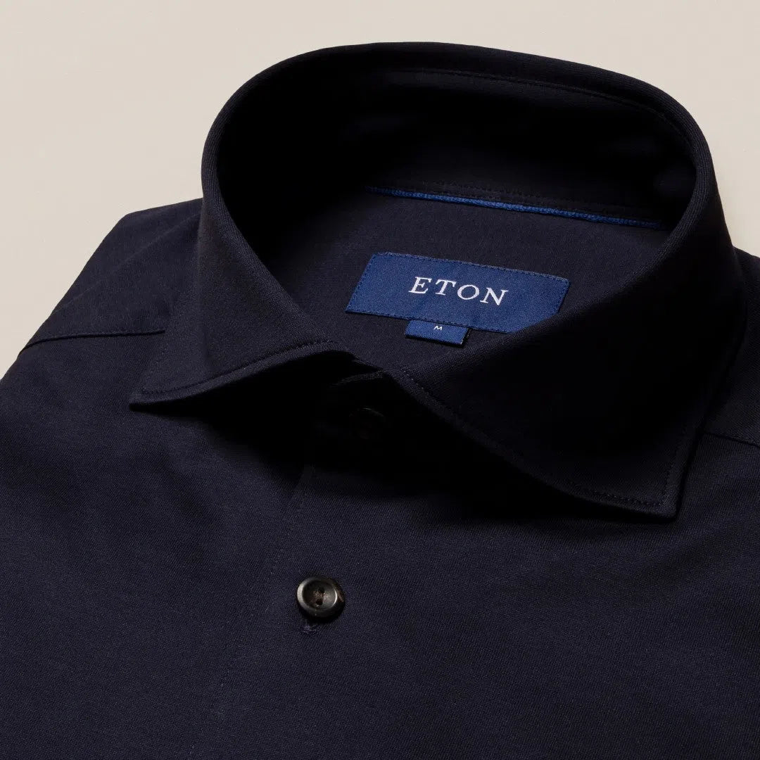 Eton Slim Fit Plain Jersey Shirt Navy Blue-MALFORD OF LONDON SAVILE ROW MENSWEAR OUTLET