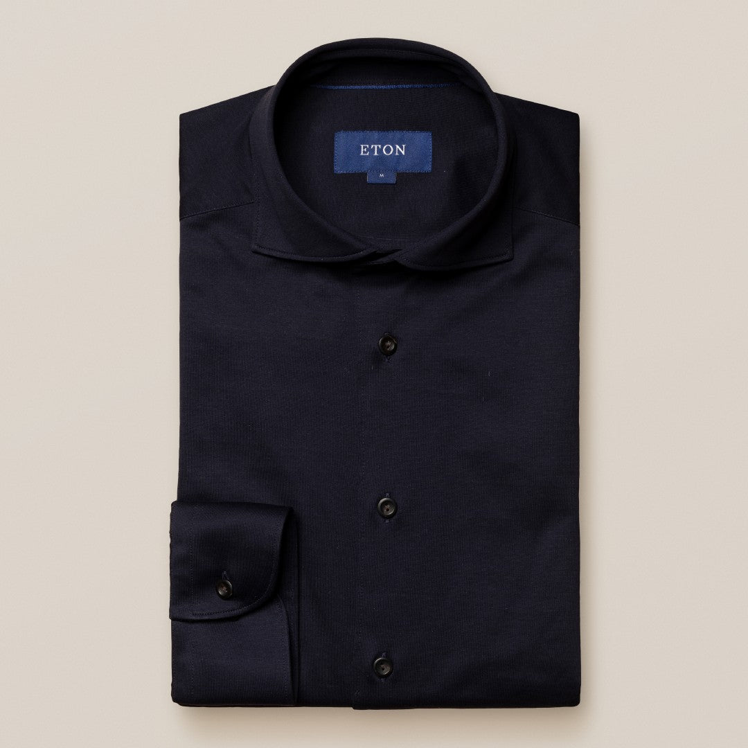 Eton Slim Fit Plain Jersey Shirt Navy Blue-MALFORD OF LONDON SAVILE ROW MENSWEAR OUTLET