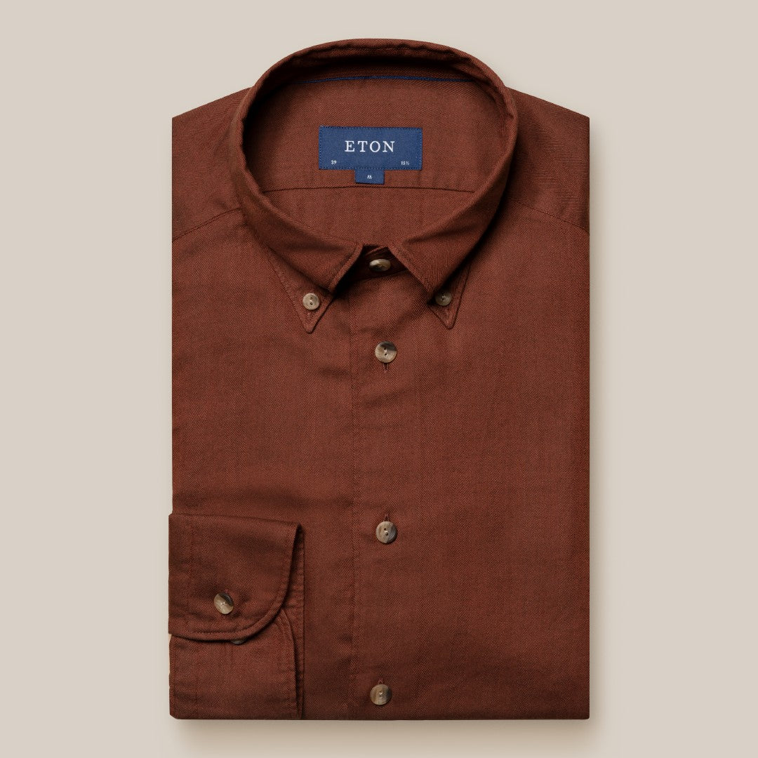 Eton Slim Fit Plain Shirt Burnt Orange-MALFORD OF LONDON SAVILE ROW MENSWEAR OUTLET