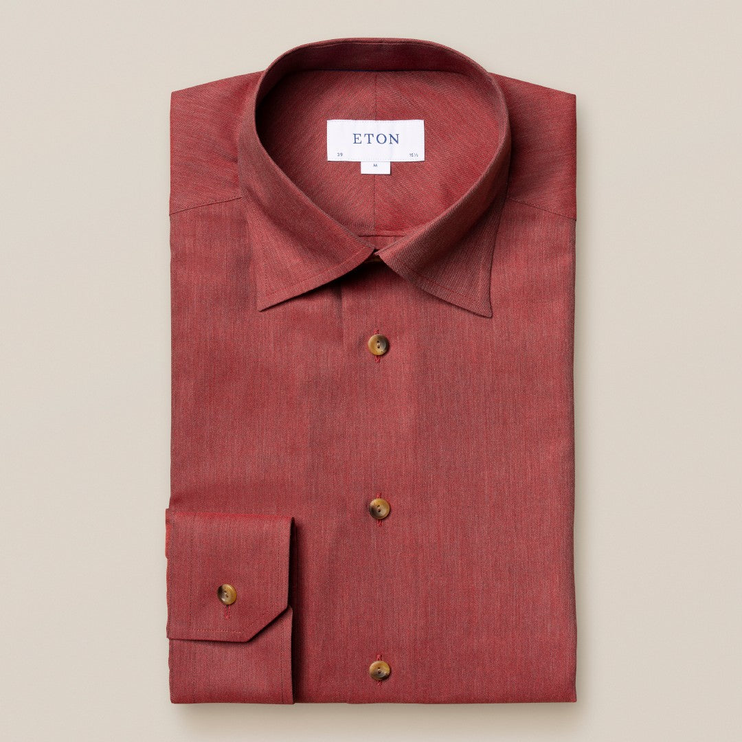 Eton Slim Fit Plain Shirt Red-MALFORD OF LONDON SAVILE ROW MENSWEAR OUTLET