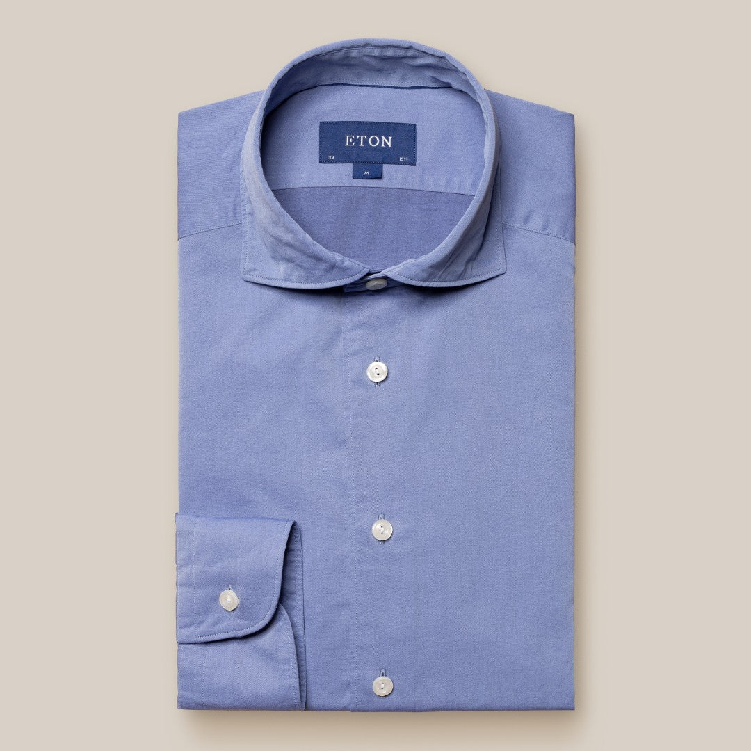 Eton Slim Fit Plain Twill Shirt Dark Blue-MALFORD OF LONDON SAVILE ROW MENSWEAR OUTLET